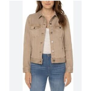 Liverpool Los Angeles Sand Denim Trucker Jacket Tan Petite Large Stretch Lyocell
